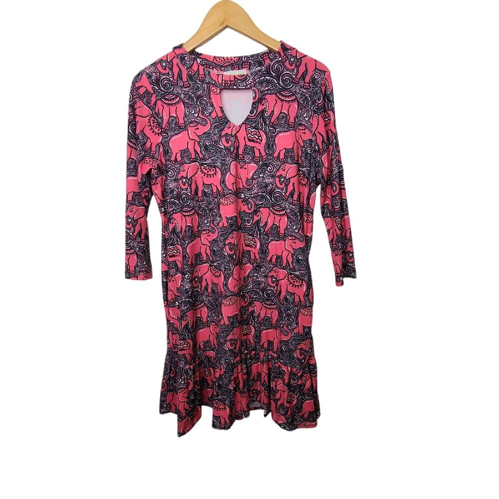 Simply Southern Womens Size S Dress Elephant Pink 3/4 Sleeves w‎ Side Pockets